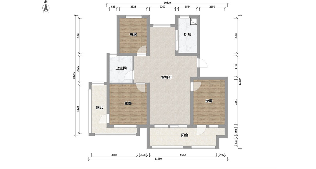 鑫江桂花园105㎡三室一厅户型平米布局图.jpg