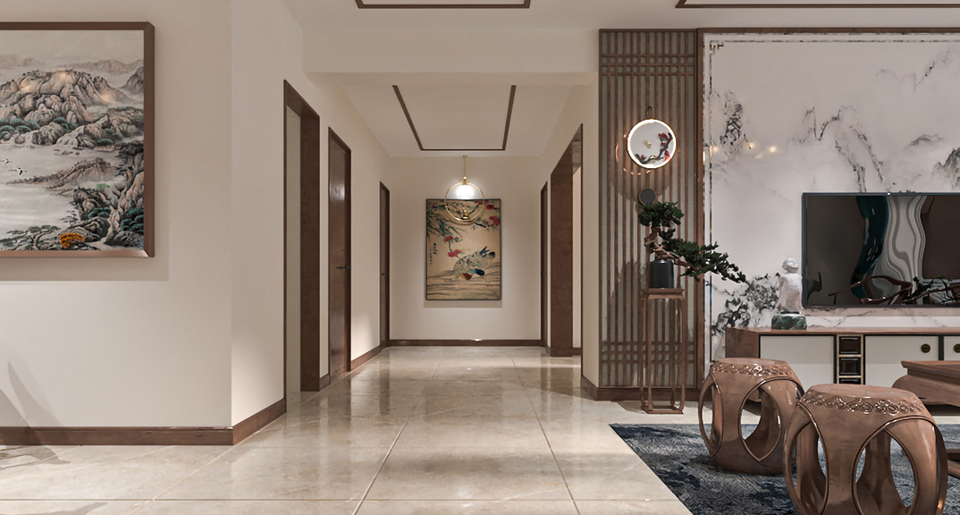 海洋名仕公馆172㎡三室两厅走廊新中式风格装修案例效果图.jpg