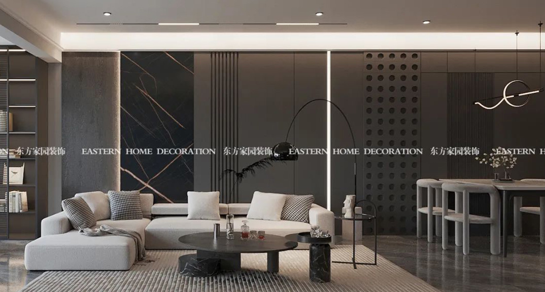 盛世华府129㎡三室两厅客厅沙发现代极致黑风格装修案例效果图.jpg