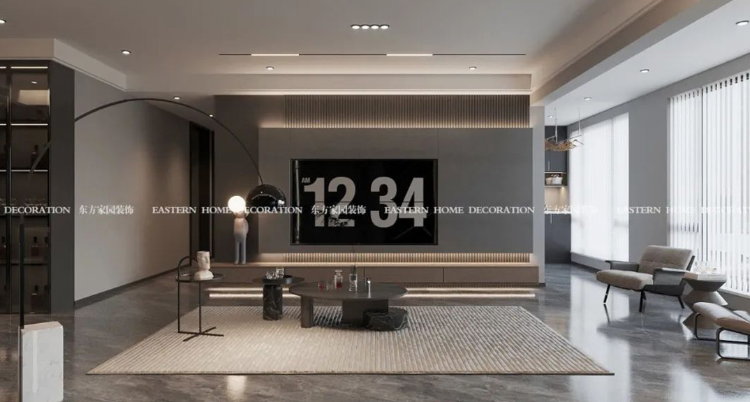 盛世华府129㎡三室两厅客厅电视现代极致黑风格装修案例效果图.jpg
